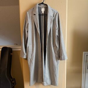 H&M Black and White Checkered Trench Coat